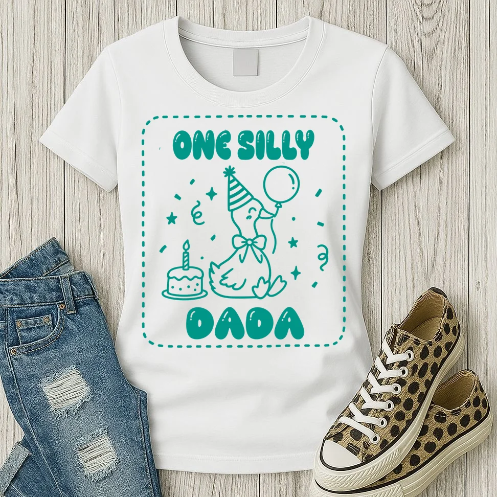 Mama & Dada First Birthday Personalized Gift - Cute Goose Illustration Birthday Design Women's T-Shirt - Front 2