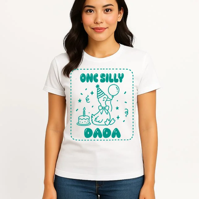 Mama & Dada First Birthday Personalized Gift - Cute Goose Illustration Birthday Design Women's T-Shirt - Front 3