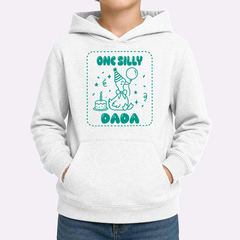 Mama & Dada First Birthday Personalized Gift - Cute Goose Illustration Birthday Design Kids Hoodie - Front 1