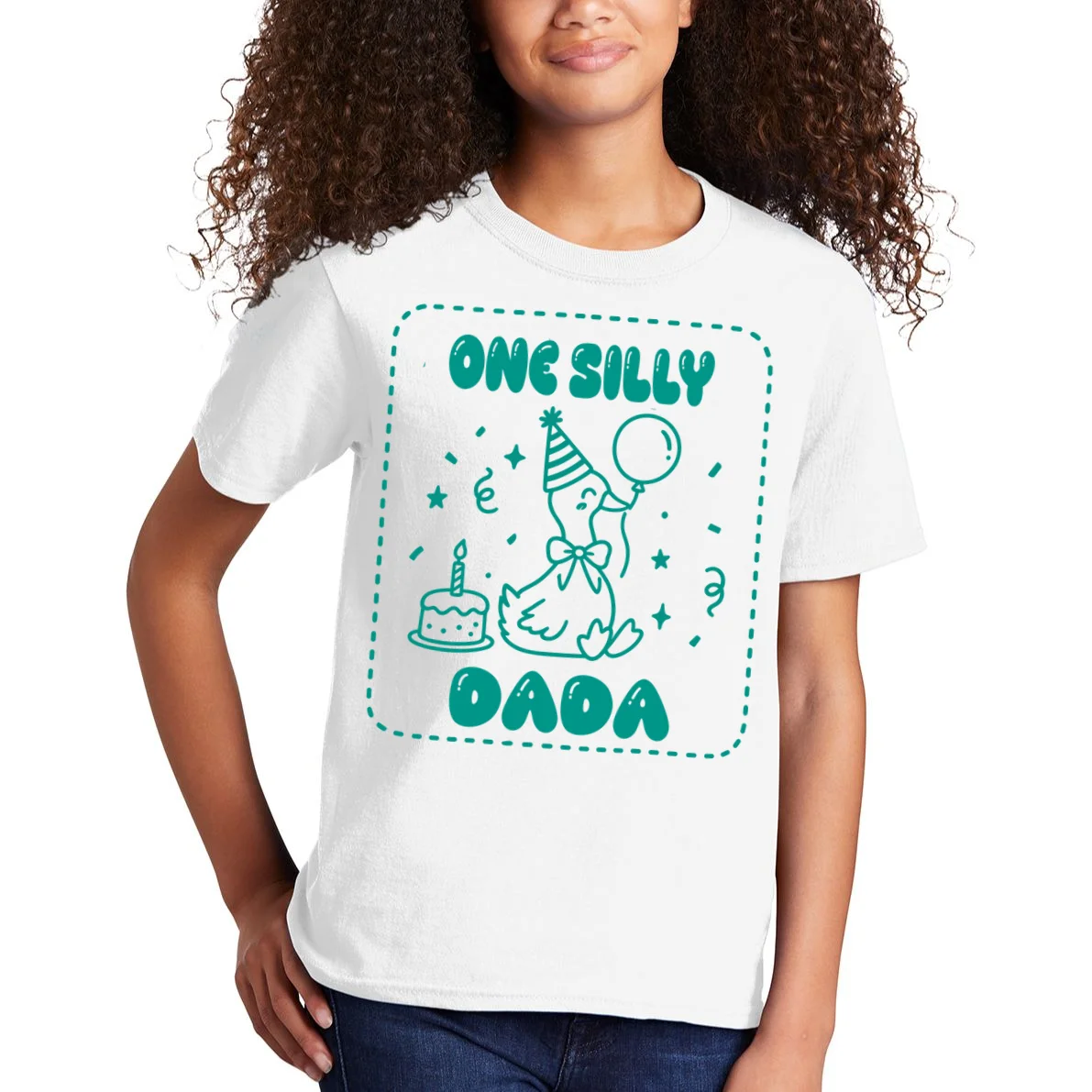 Mama & Dada First Birthday Personalized Gift - Cute Goose Illustration Birthday Design Kids T-Shirt - Front 1