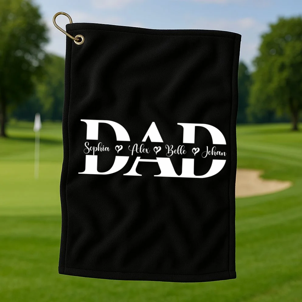 Mom Dad Name Custom Gift - Personalized Family Names - Celebrate mom and dad with a family names gift Golf Towel - Front 1