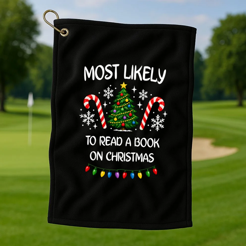 Most Likely to Christmas Personalized Phrase Gift -  Funny Christmas Activity Custom Design Golf Towel - Front 1
