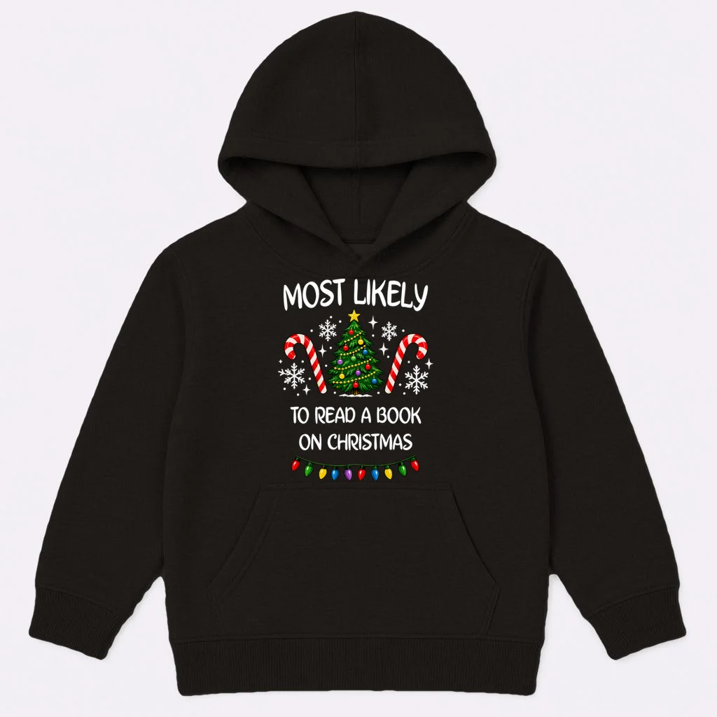 Most Likely to Christmas Personalized Phrase Gift -  Funny Christmas Activity Custom Design Kids Hoodie Front