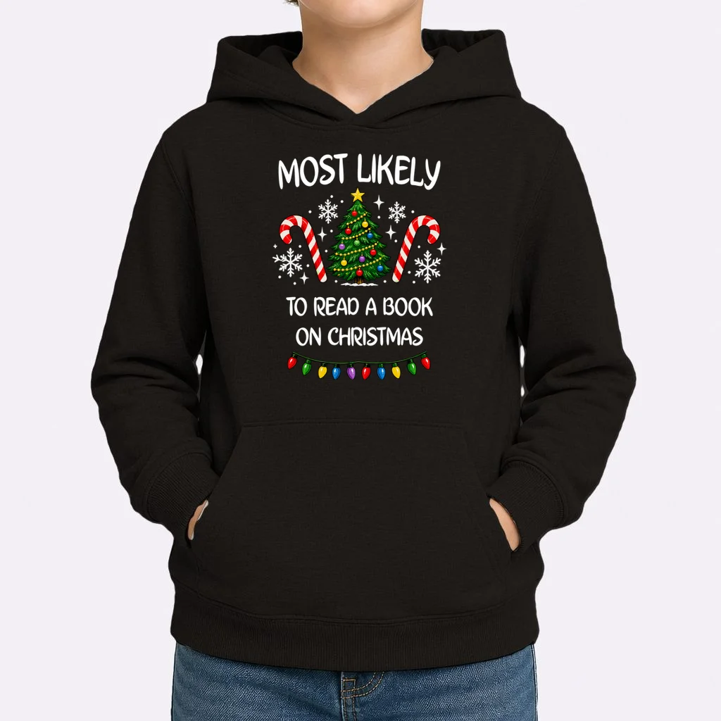Most Likely to Christmas Personalized Phrase Gift -  Funny Christmas Activity Custom Design Kids Hoodie - Front 1