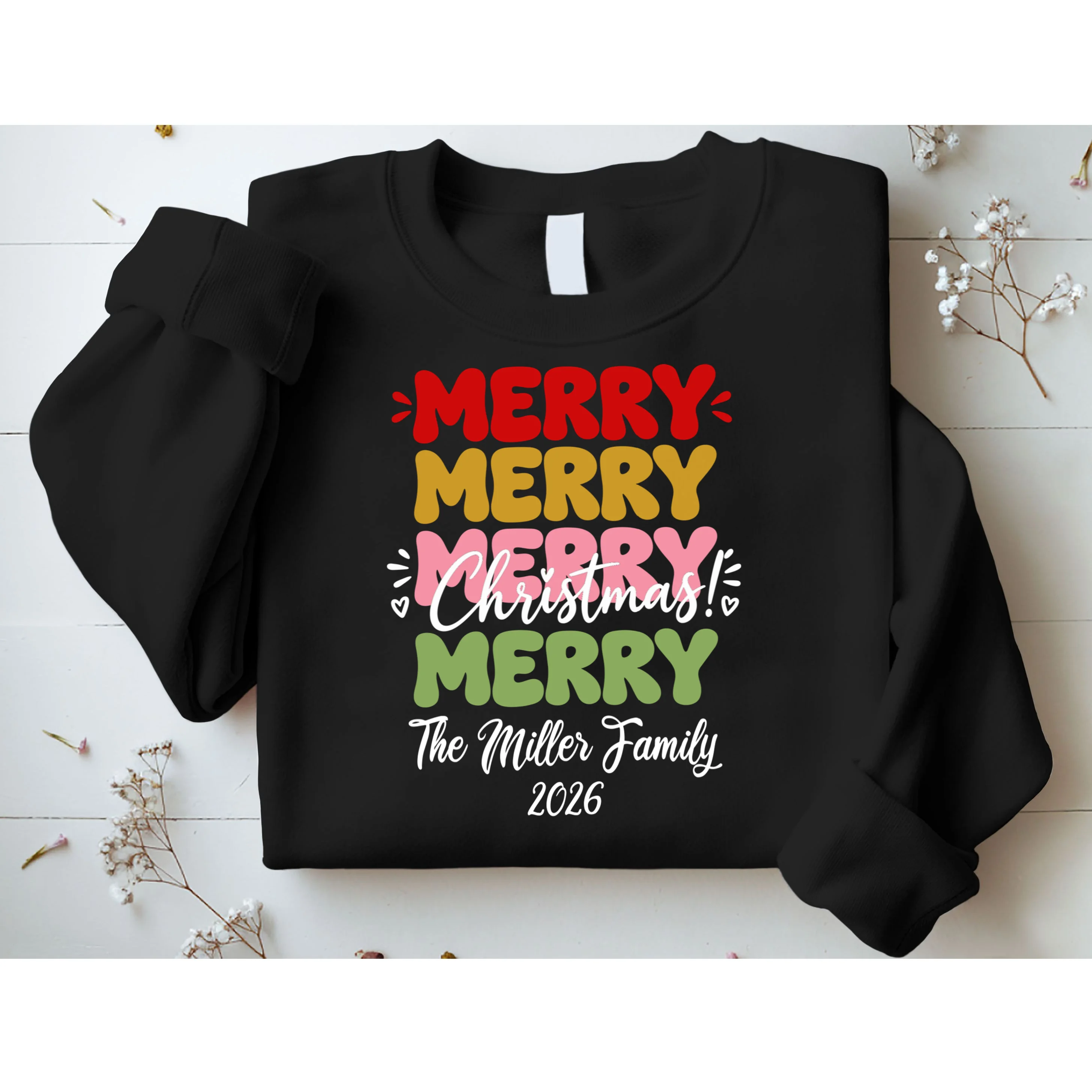 Custom Name and Year Merry Merry Christmas | Personalized Festive Holiday Celebration & Xmas Design Men's Sweatshirt - Front 1