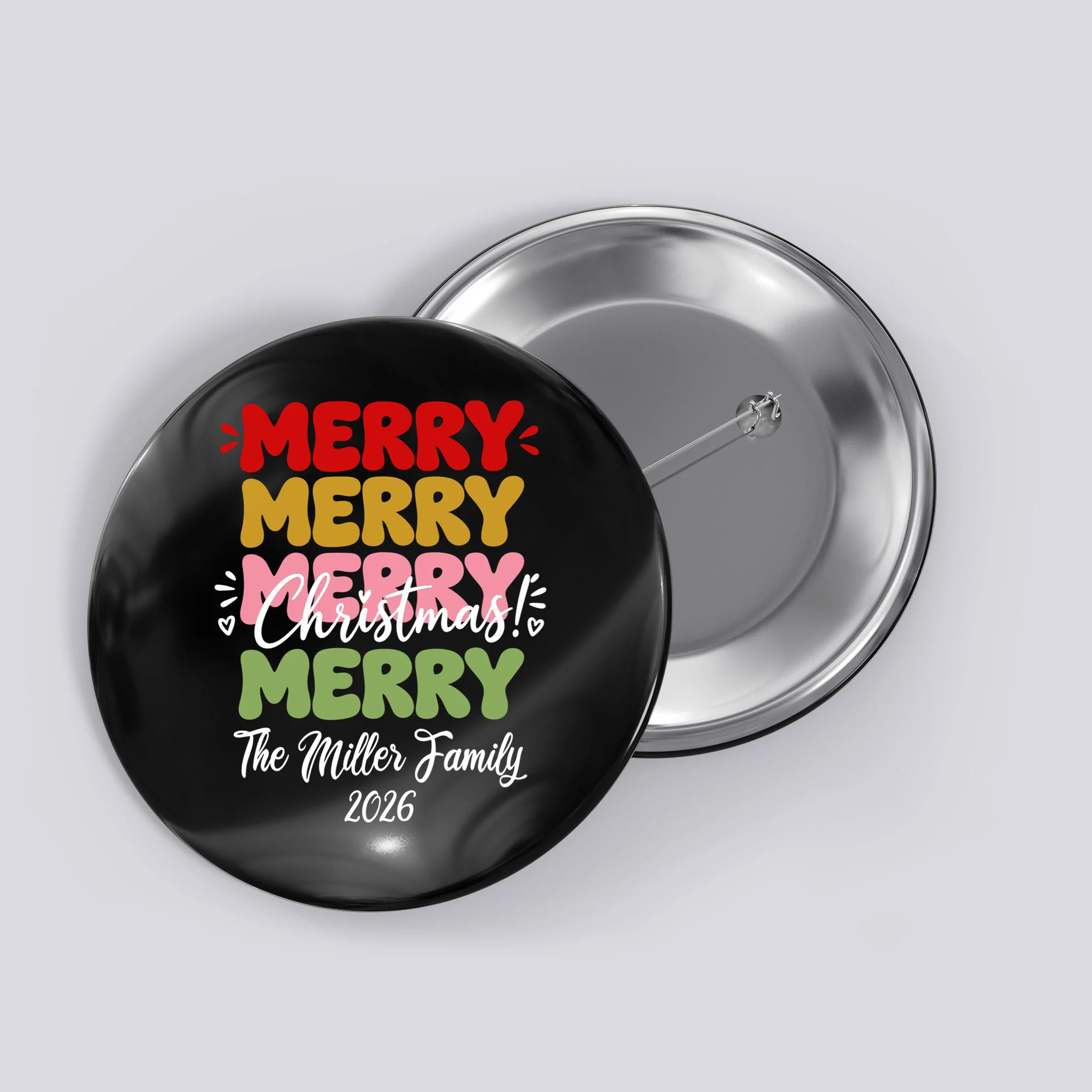Custom Name and Year Merry Merry Christmas | Personalized Festive Holiday Celebration & Xmas Design Button Front