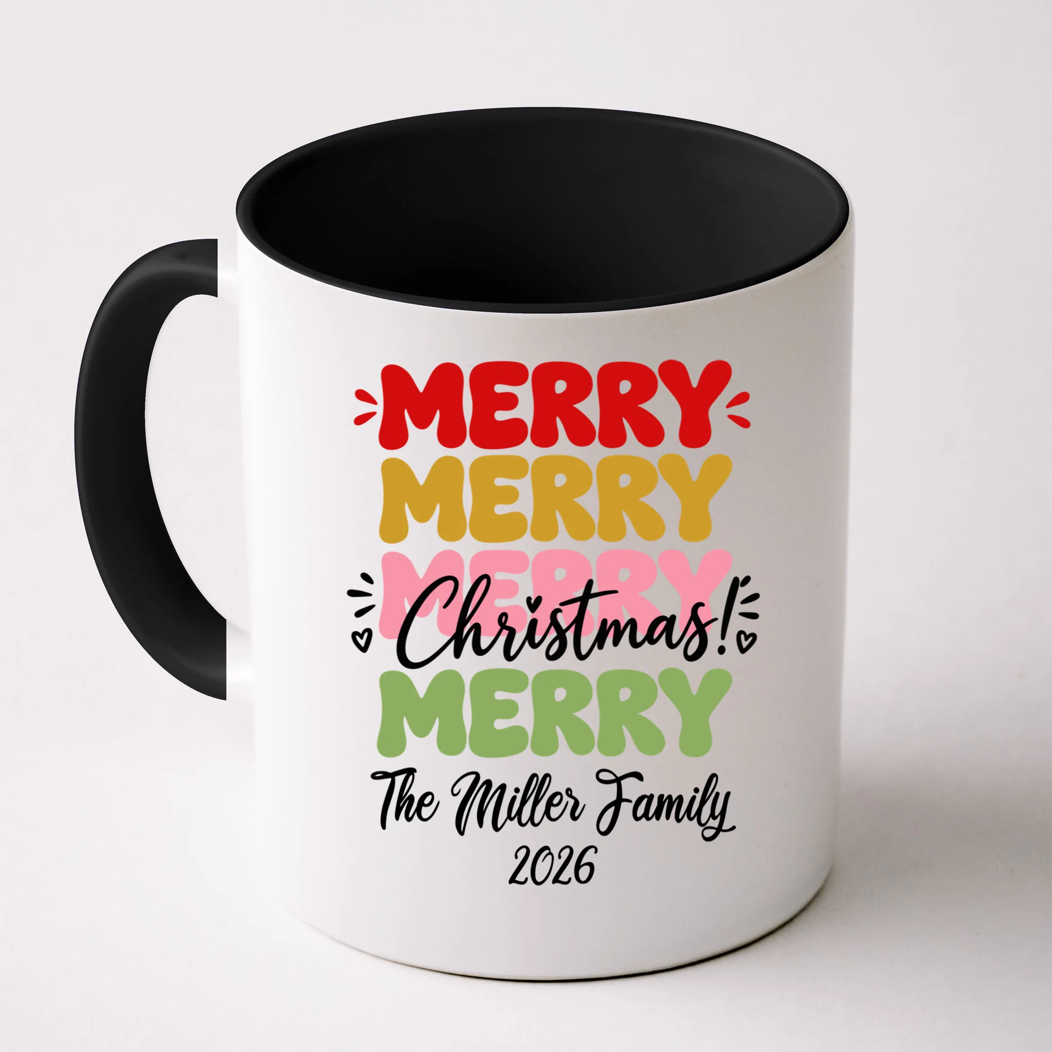 Custom Name and Year Merry Merry Christmas | Personalized Festive Holiday Celebration & Xmas Design Mug Front