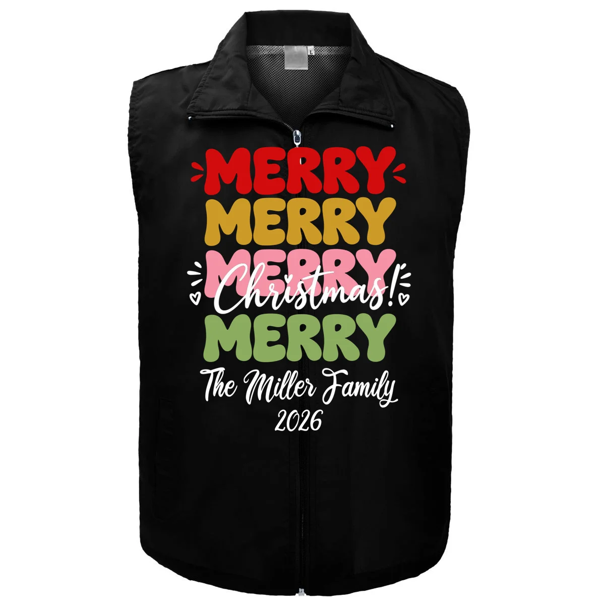 Custom Name and Year Merry Merry Christmas | Personalized Festive Holiday Celebration & Xmas Design Men's Vest Front