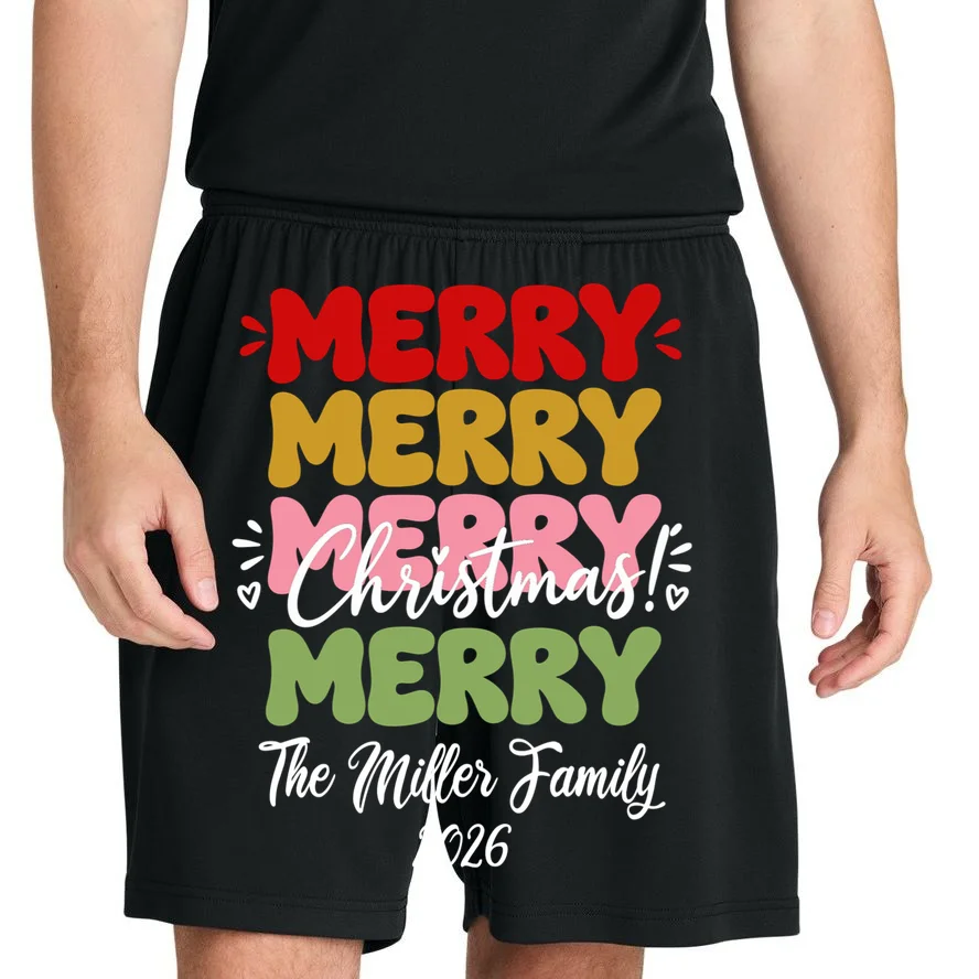 Custom Name and Year Merry Merry Christmas | Personalized Festive Holiday Celebration & Xmas Design Men's Shorts - Front 1