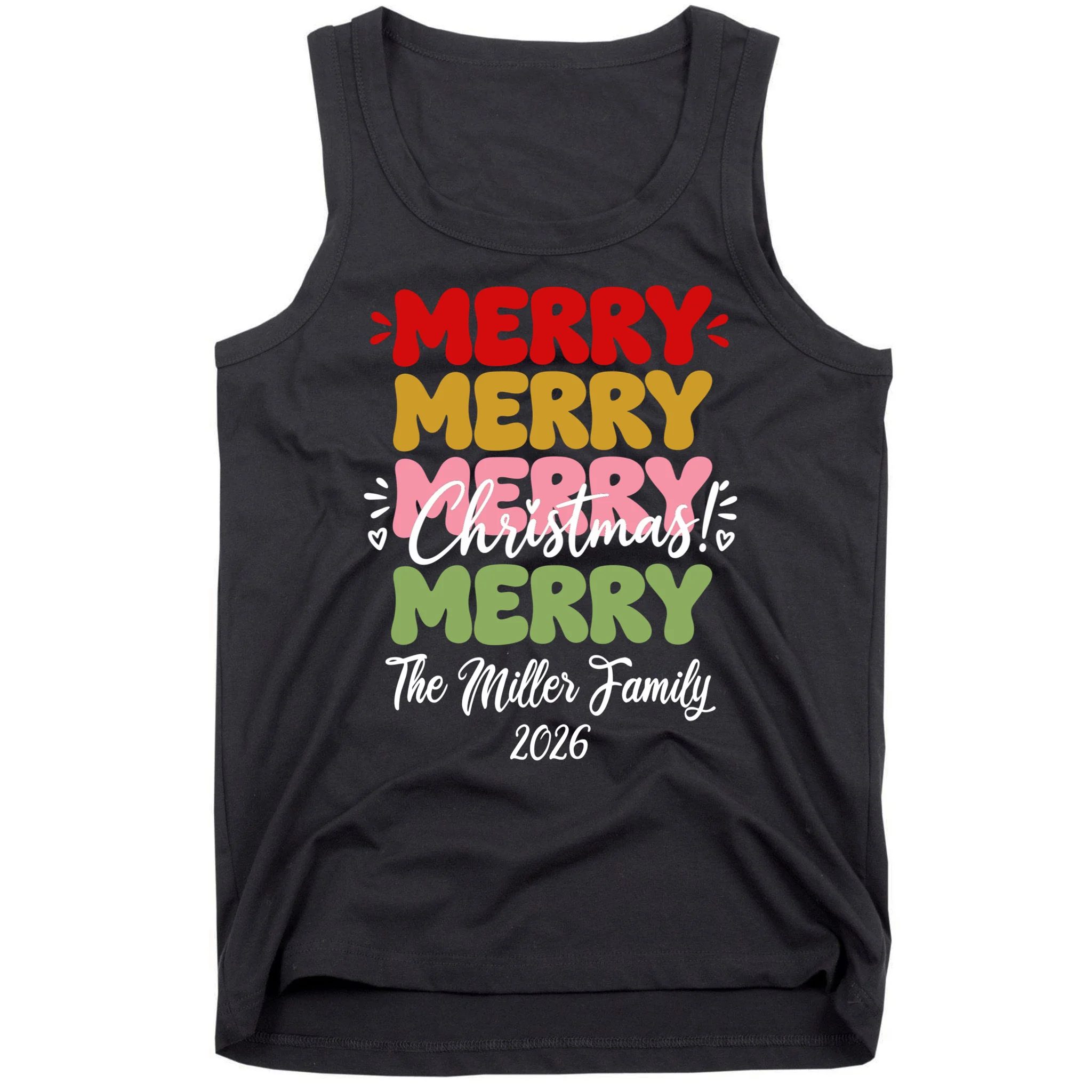 Custom Name and Year Merry Merry Christmas | Personalized Festive Holiday Celebration & Xmas Design Men's Tank Top Front