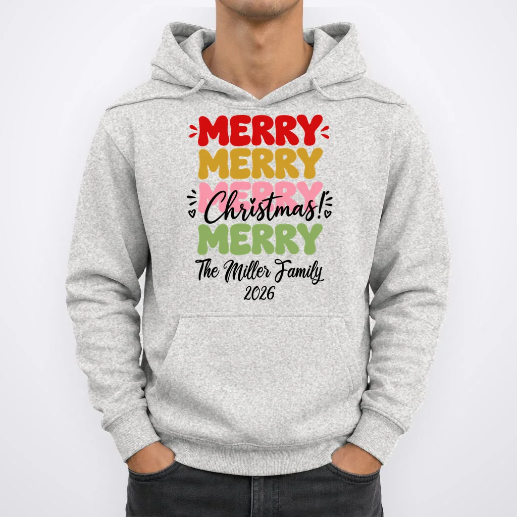 Custom Name and Year Merry Merry Christmas | Personalized Festive Holiday Celebration & Xmas Design Men's Hoodie - Front 1
