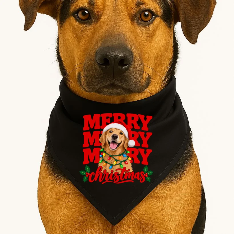 Merry Merry Christmas Dog – Santa Hat Holiday Design Dog Bandana - Front 1