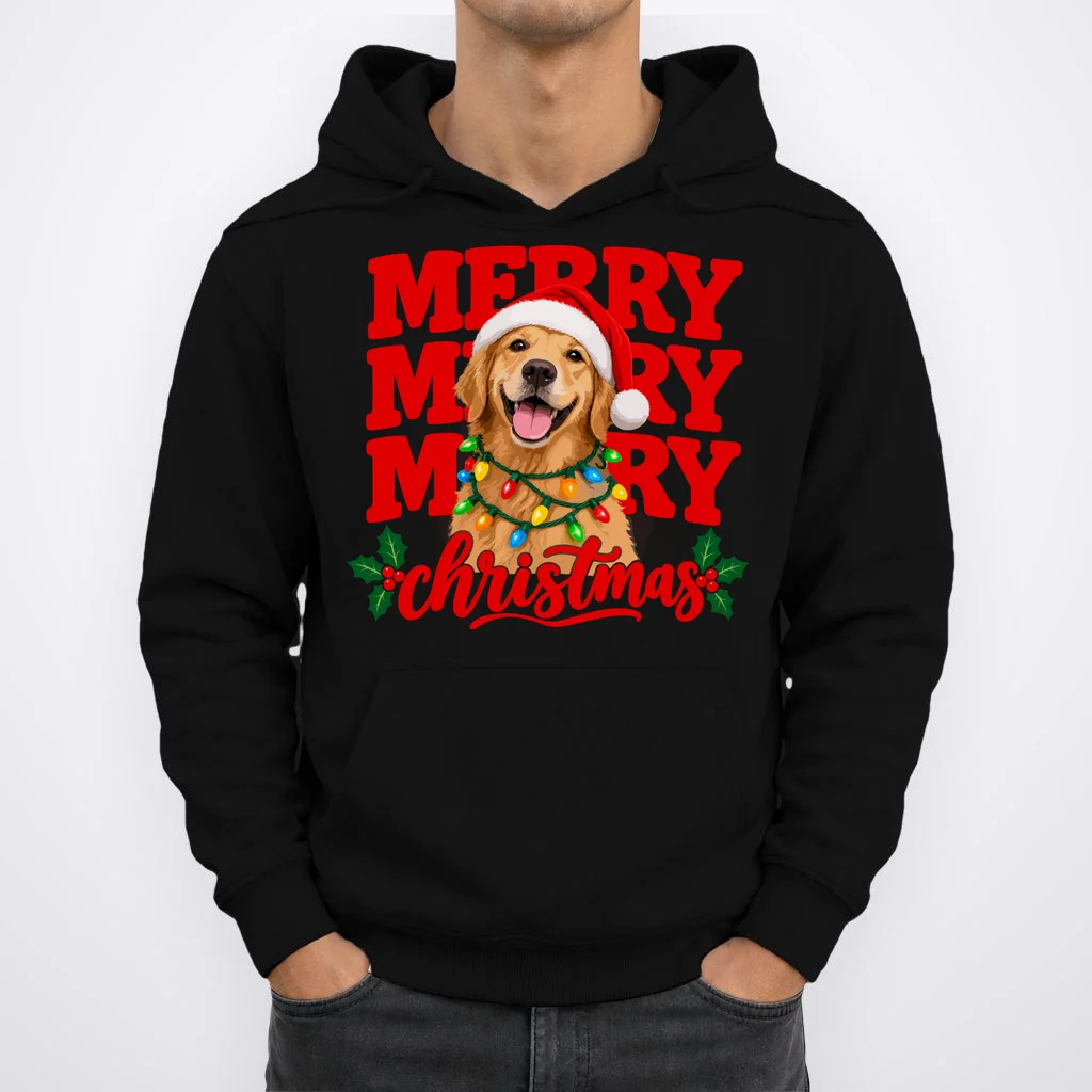 Merry Merry Christmas Dog – Santa Hat Holiday Design Men's Hoodie - Front 1