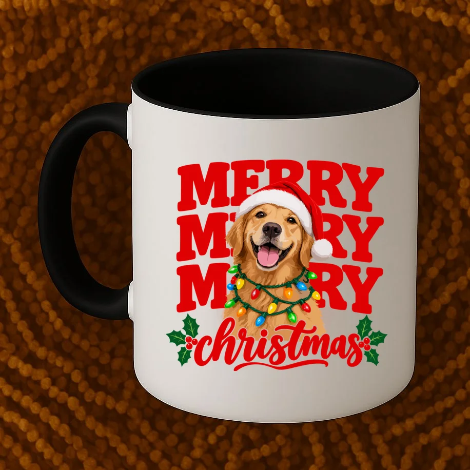 Merry Merry Christmas Dog – Santa Hat Holiday Design Mug - Front 1