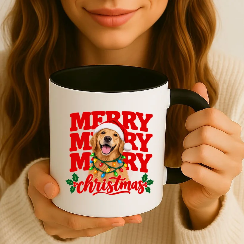 Merry Merry Christmas Dog – Santa Hat Holiday Design Mug - Front 2