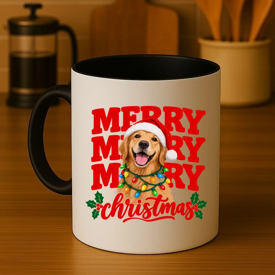 Merry Merry Christmas Dog – Santa Hat Holiday Design Mug - Front 3