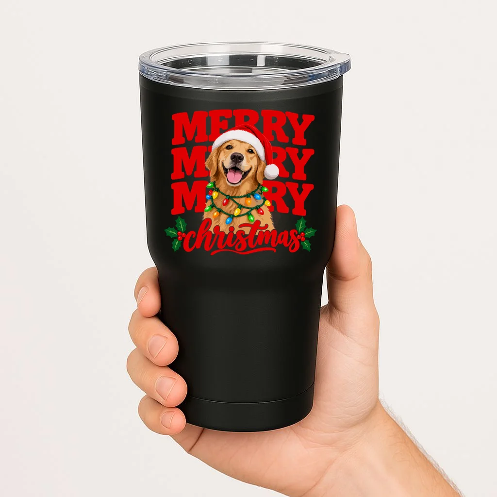 Merry Merry Christmas Dog – Santa Hat Holiday Design 20oz Tumbler - Front 1