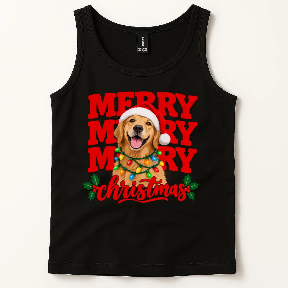 Merry Merry Christmas Dog – Santa Hat Holiday Design Men's Tank Top - Front 1