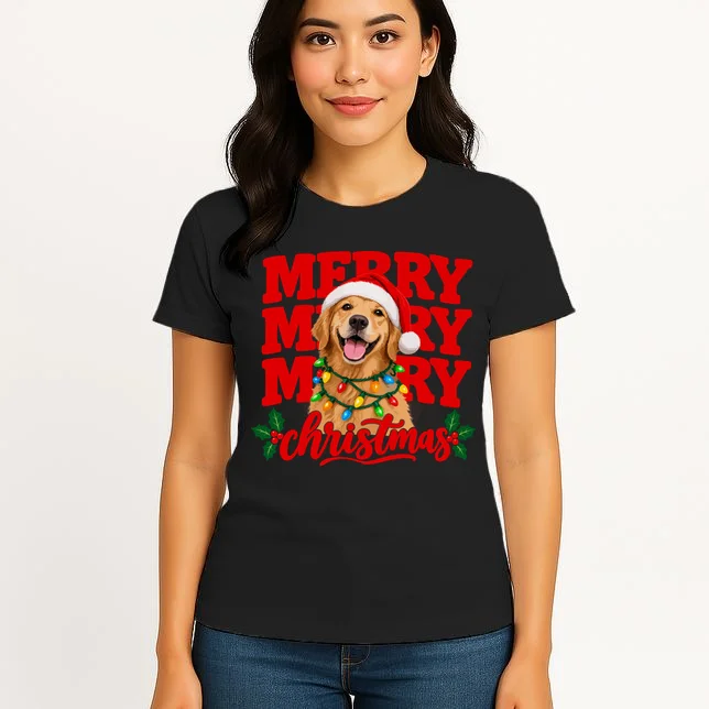 Merry Merry Christmas Dog – Santa Hat Holiday Design Women's T-Shirt - Front 3