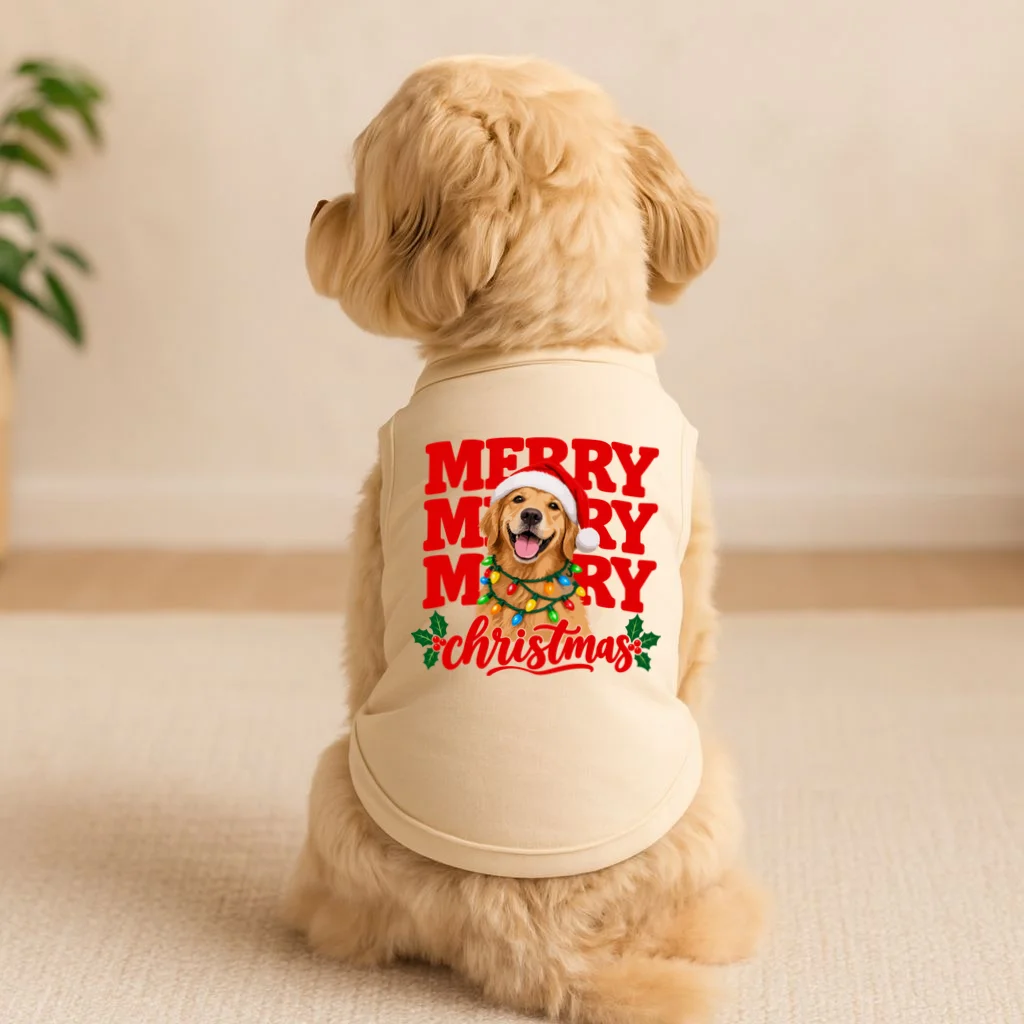 Merry Merry Christmas Dog – Santa Hat Holiday Design Doggie Tank - Front 1
