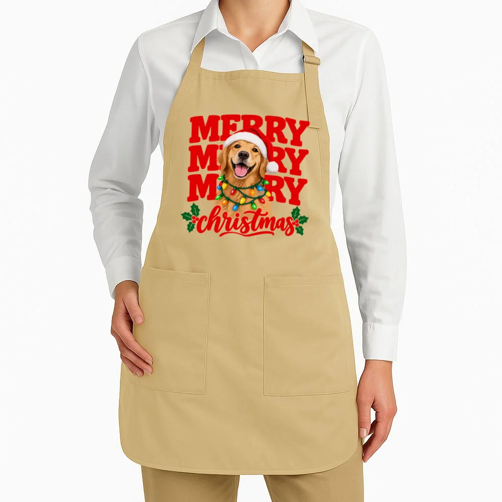 Merry Merry Christmas Dog – Santa Hat Holiday Design Apron - Front 1