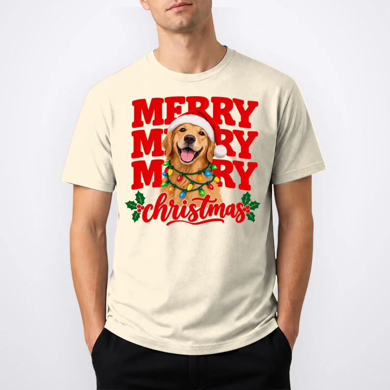 Merry Merry Christmas Dog – Santa Hat Holiday Design Men's T-Shirt - Front 1