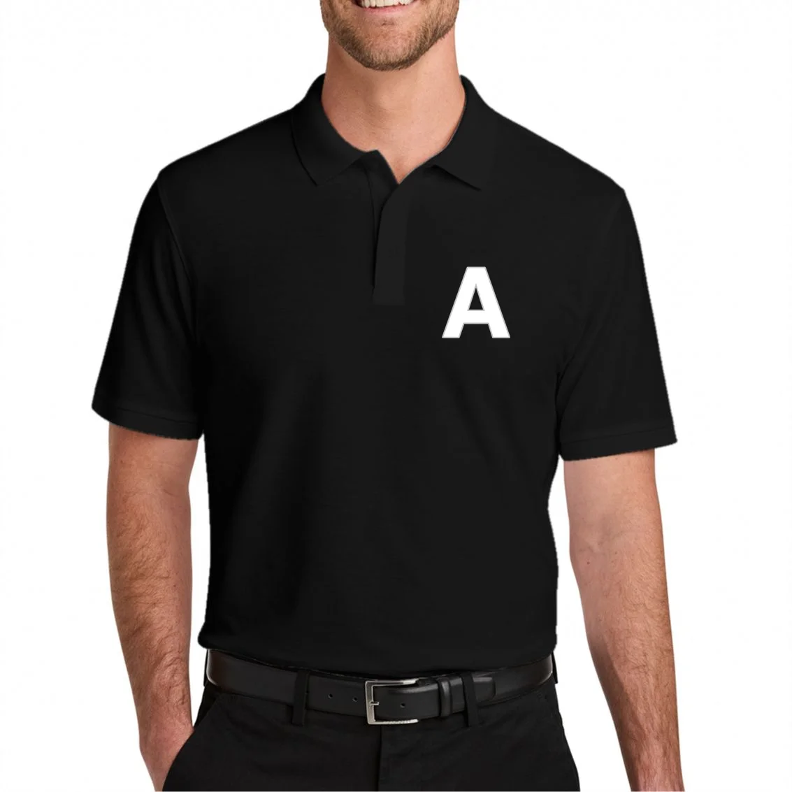 Minimalist Initial Letter Personalized Custom Gift - Bold Monogram Name Design Men's Polo - Front 1