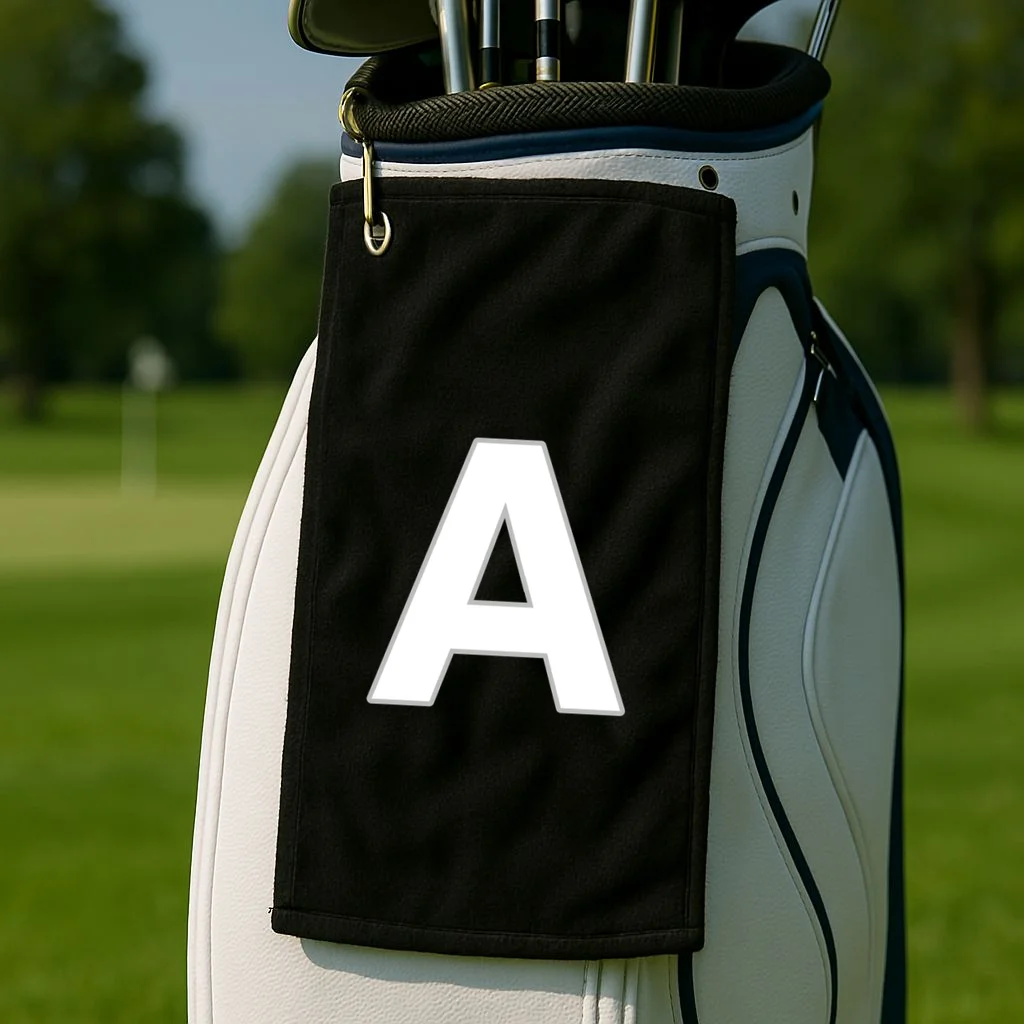 Minimalist Initial Letter Personalized Custom Gift - Bold Monogram Name Design Golf Towel - Front 2