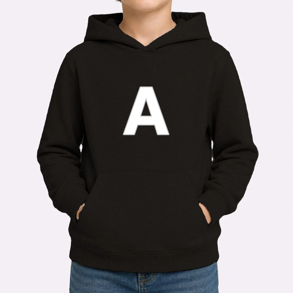 Minimalist Initial Letter Personalized Custom Gift - Bold Monogram Name Design Kids Hoodie - Front 1