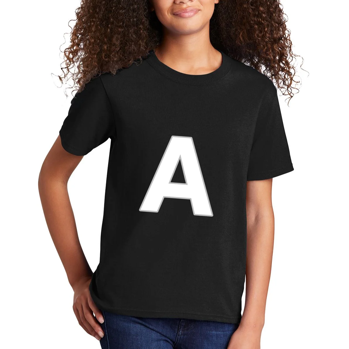 Minimalist Initial Letter Personalized Custom Gift - Bold Monogram Name Design Kids T-Shirt - Front 1