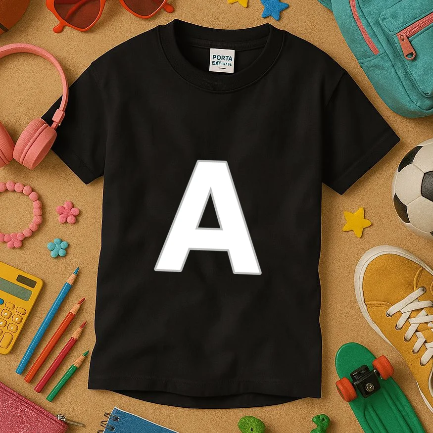 Minimalist Initial Letter Personalized Custom Gift - Bold Monogram Name Design Kids T-Shirt - Front 2