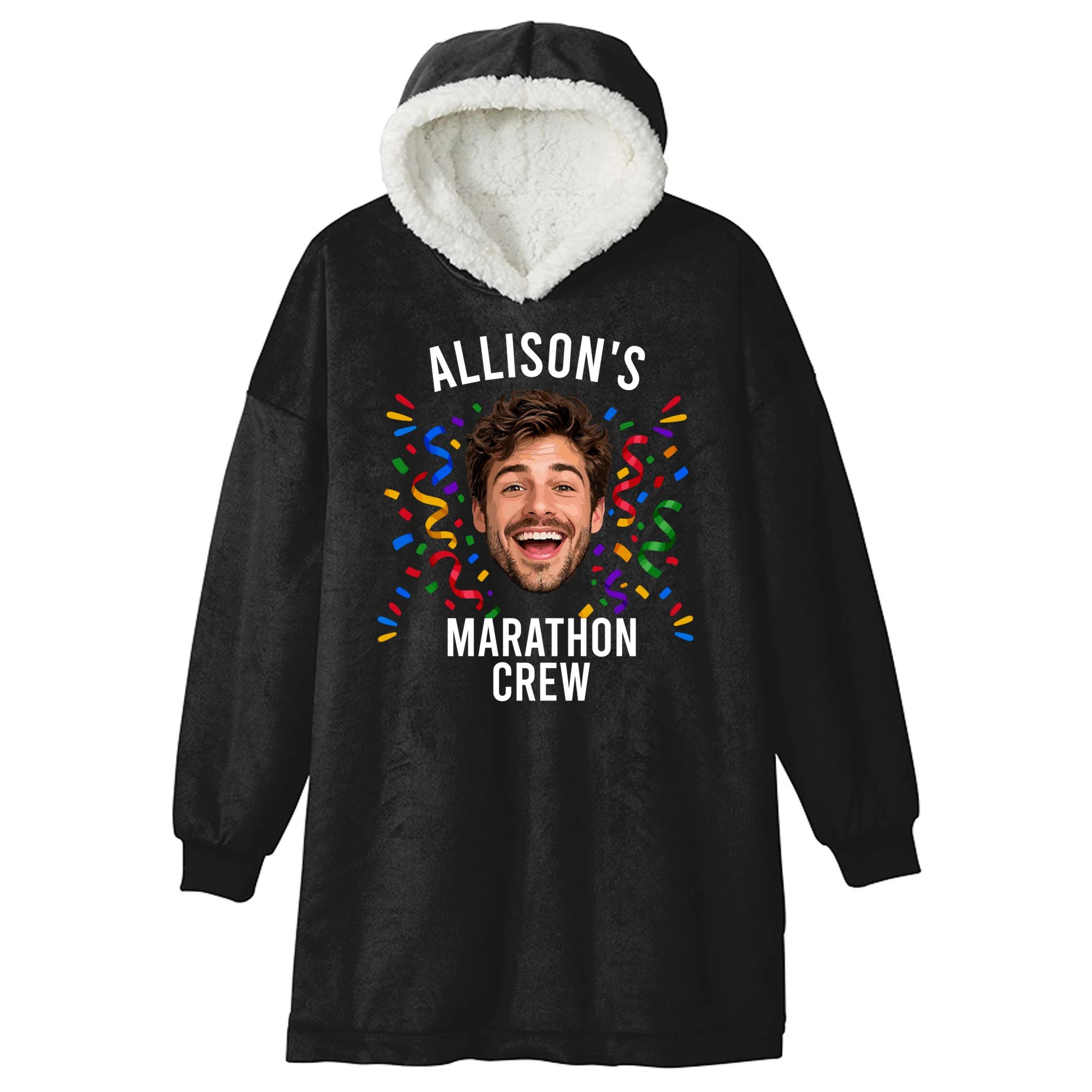 Marathon Personalized Photo Custom Gift - Runner Name & Face Marathon Crew Hooded Blanket - Front