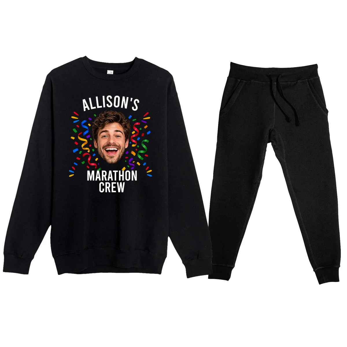 Marathon Personalized Photo Custom Gift - Runner Name & Face Marathon Crew Men's Sweatsuit - Front