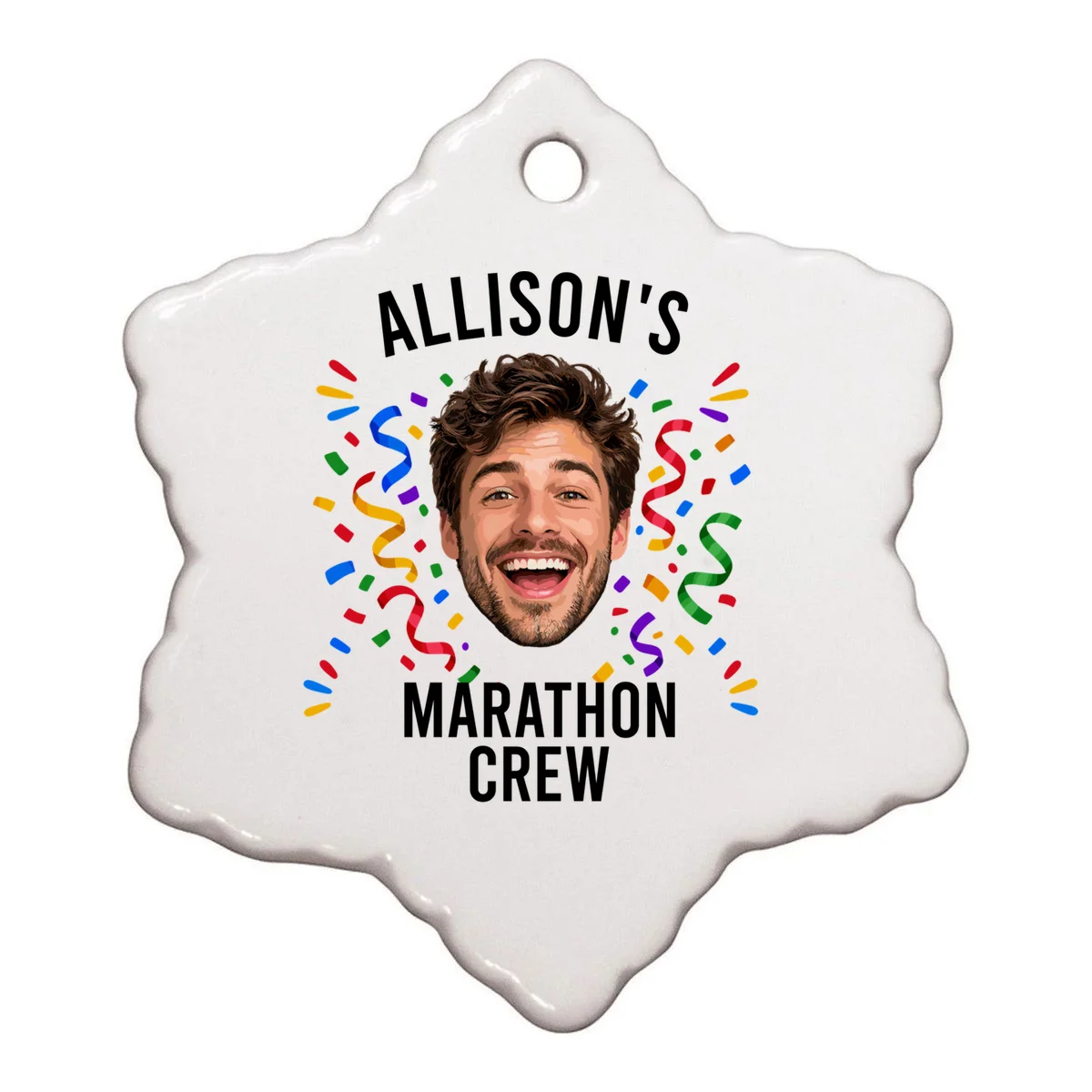 Marathon Personalized Photo Custom Gift - Runner Name & Face Marathon Crew Ornament - Front