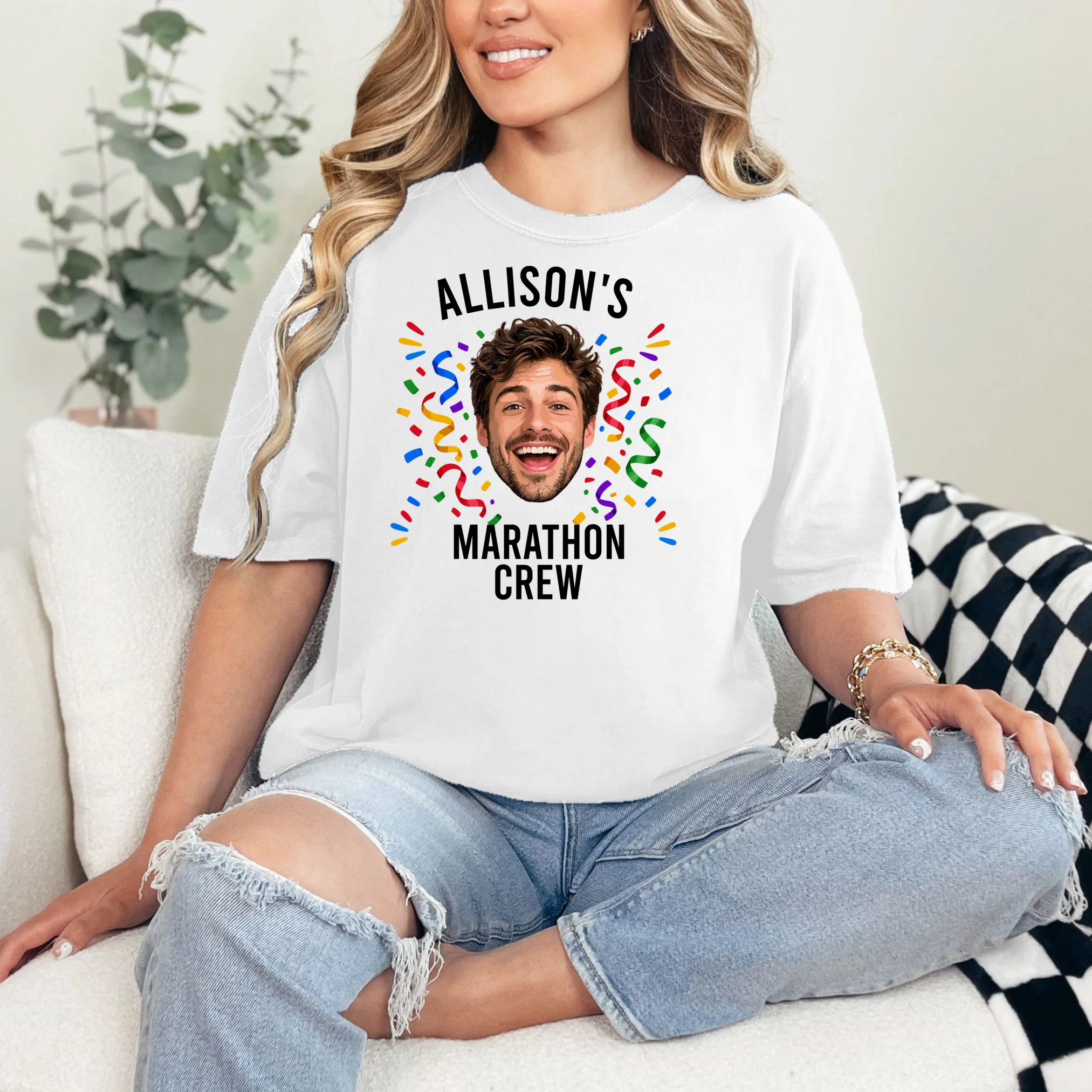 Marathon Personalized Photo Custom Gift - Runner Name & Face Marathon Crew Comfort Colors Unisex T-Shirt - Front 1