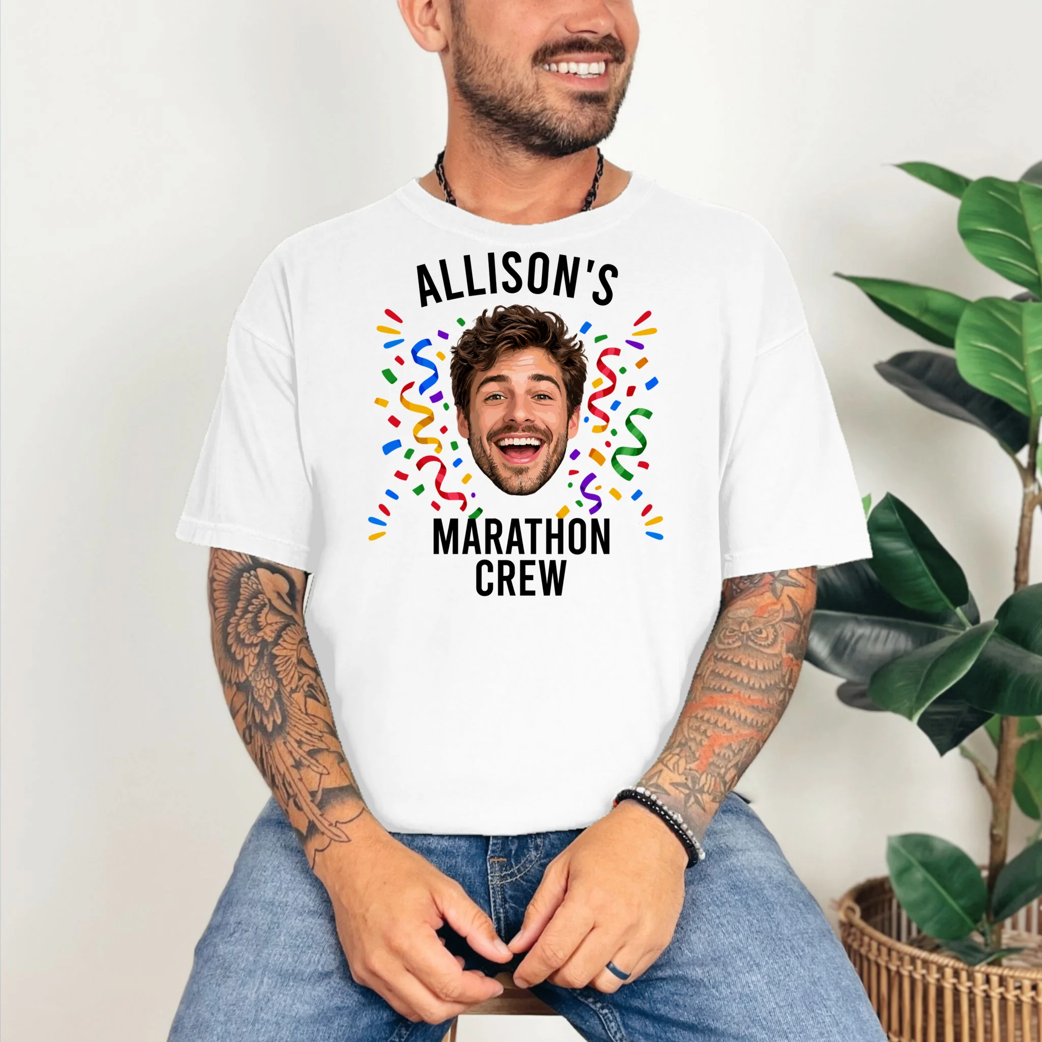 Marathon Personalized Photo Custom Gift - Runner Name & Face Marathon Crew Comfort Colors Unisex T-Shirt - Front 2