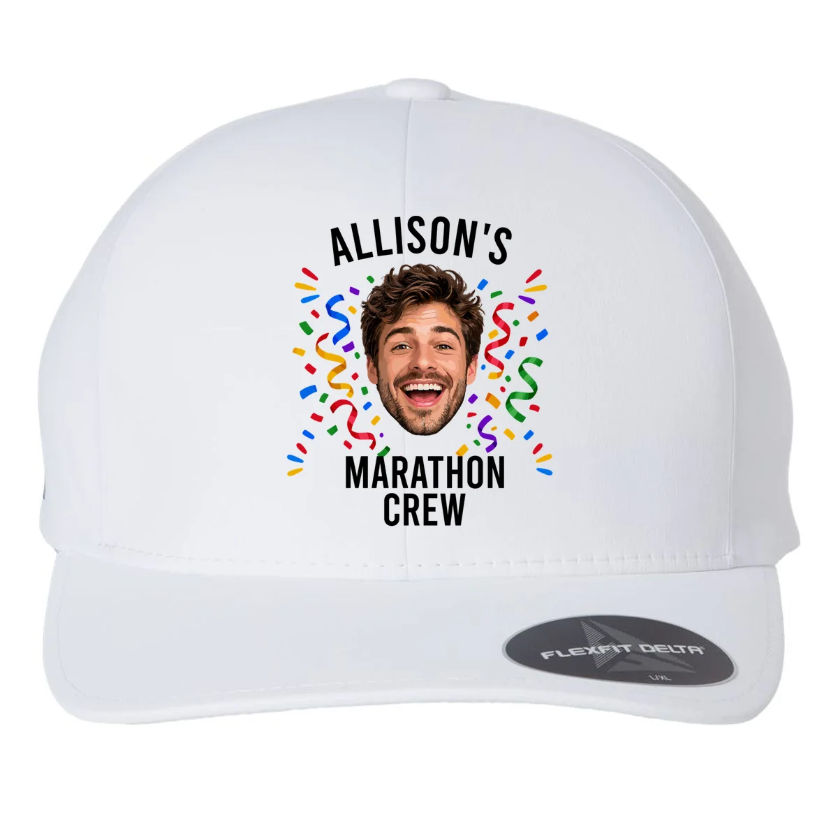 Marathon Personalized Photo Custom Gift - Runner Name & Face Marathon Crew Flexfit Men's Snapback Hat - Front