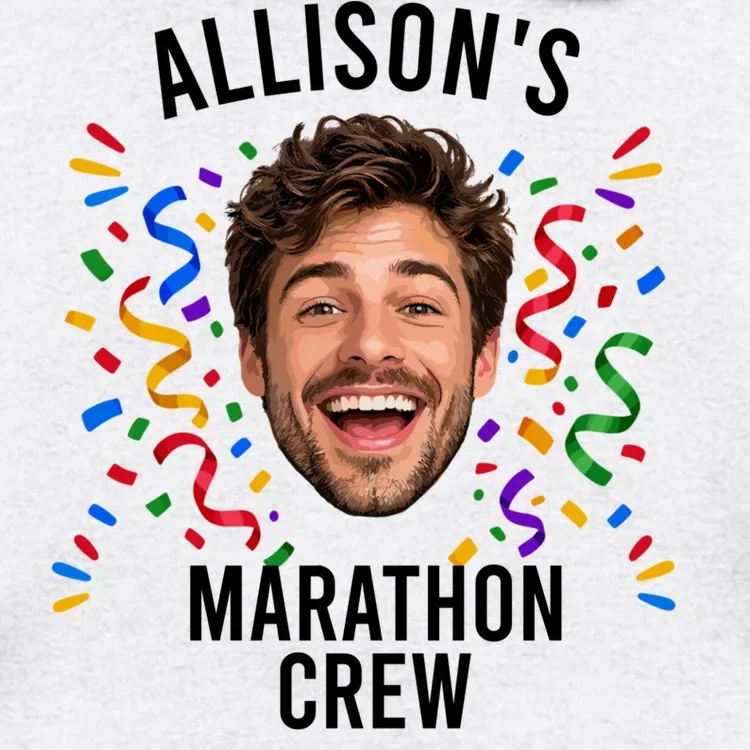 Marathon Personalized Photo Custom Gift - Runner Name & Face Marathon Crew Men's Hoodie - Front - Close-up