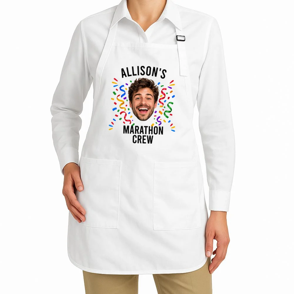Marathon Personalized Photo Custom Gift - Runner Name & Face Marathon Crew Apron - Front 1