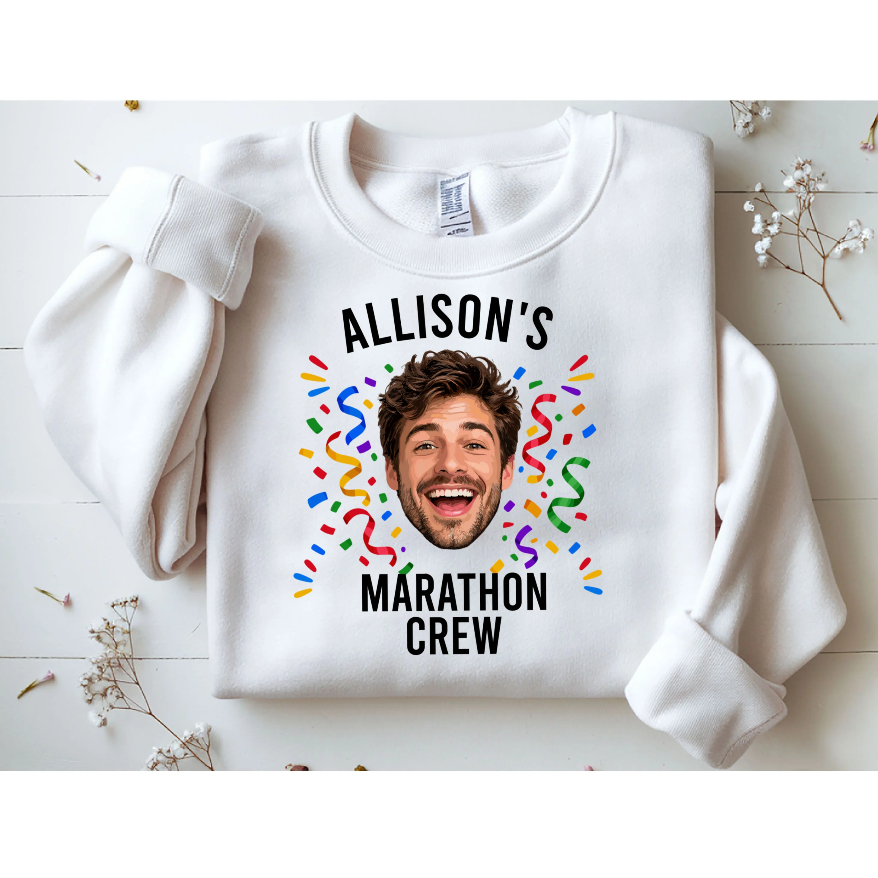Marathon Personalized Photo Custom Gift - Runner Name & Face Marathon Crew Men's Sweatshirt - Front 1