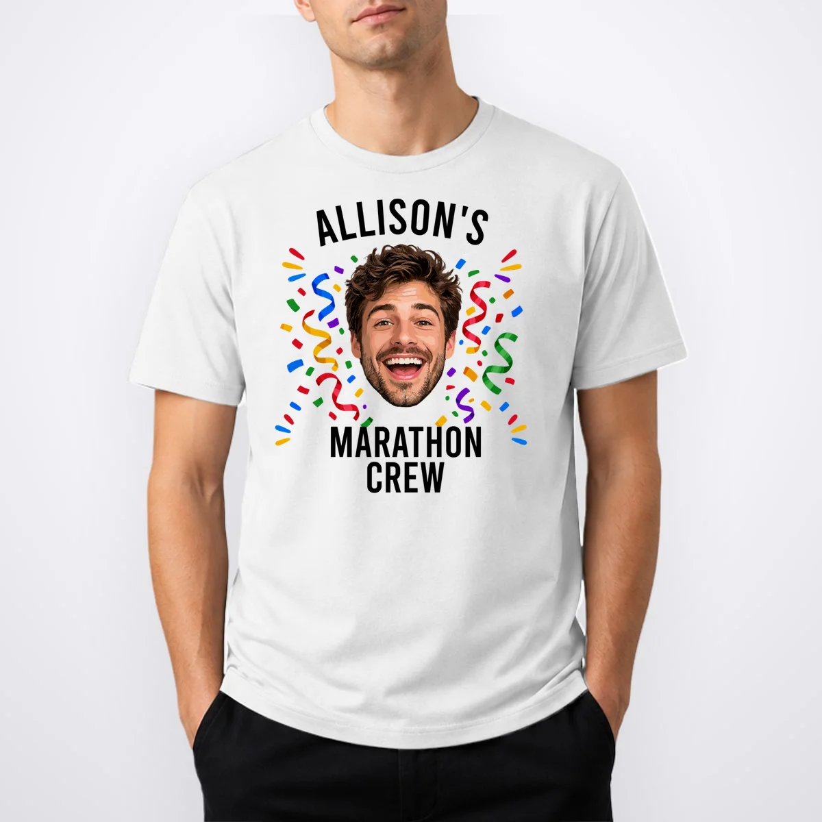 Marathon Personalized Photo Custom Gift - Runner Name & Face Marathon Crew Men's T-Shirt - Front 1