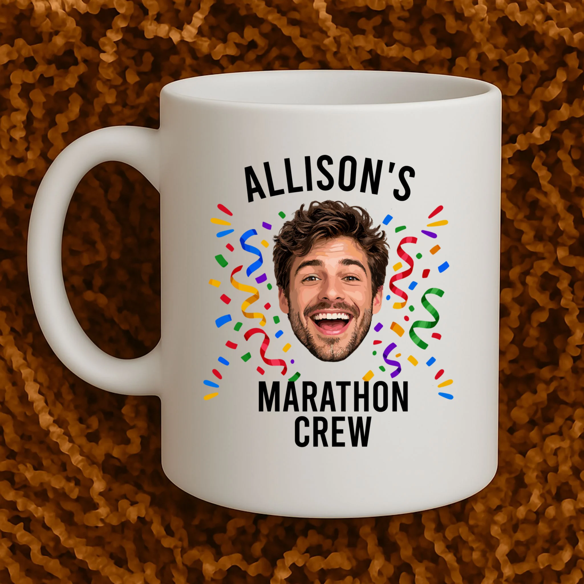 Marathon Personalized Photo Custom Gift - Runner Name & Face Marathon Crew Mug - Front 1