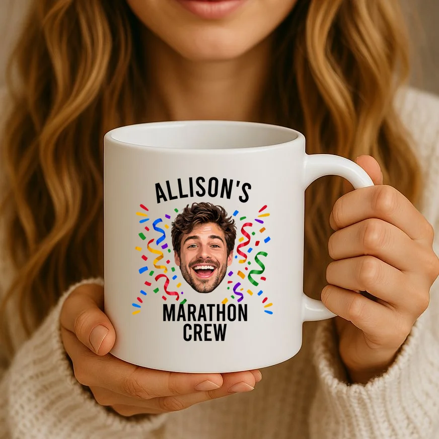Marathon Personalized Photo Custom Gift - Runner Name & Face Marathon Crew Mug - Front 2