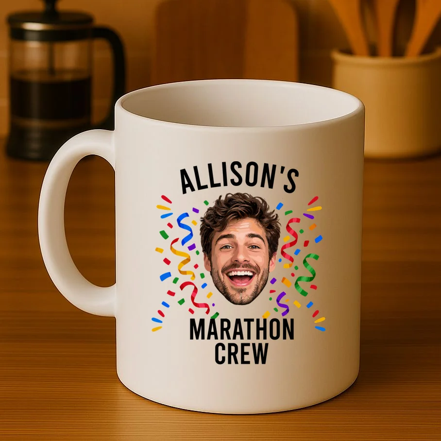 Marathon Personalized Photo Custom Gift - Runner Name & Face Marathon Crew Mug - Front 3