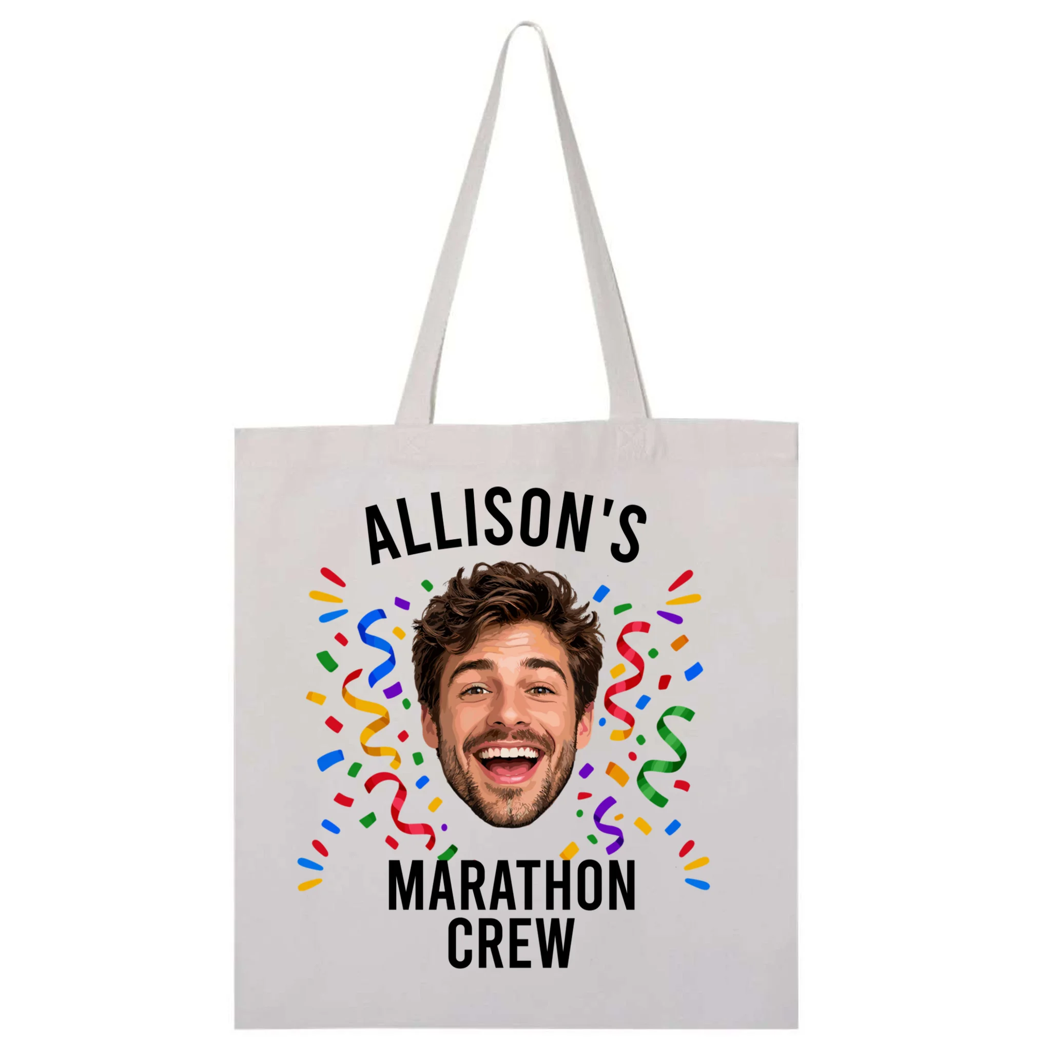 Marathon Personalized Photo Custom Gift - Runner Name & Face Marathon Crew Tote Bag - Front