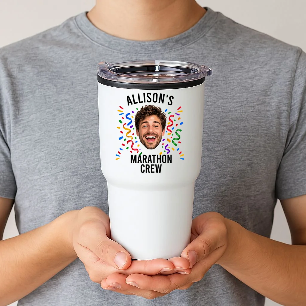 Marathon Personalized Photo Custom Gift - Runner Name & Face Marathon Crew 20oz Tumbler - Front 1
