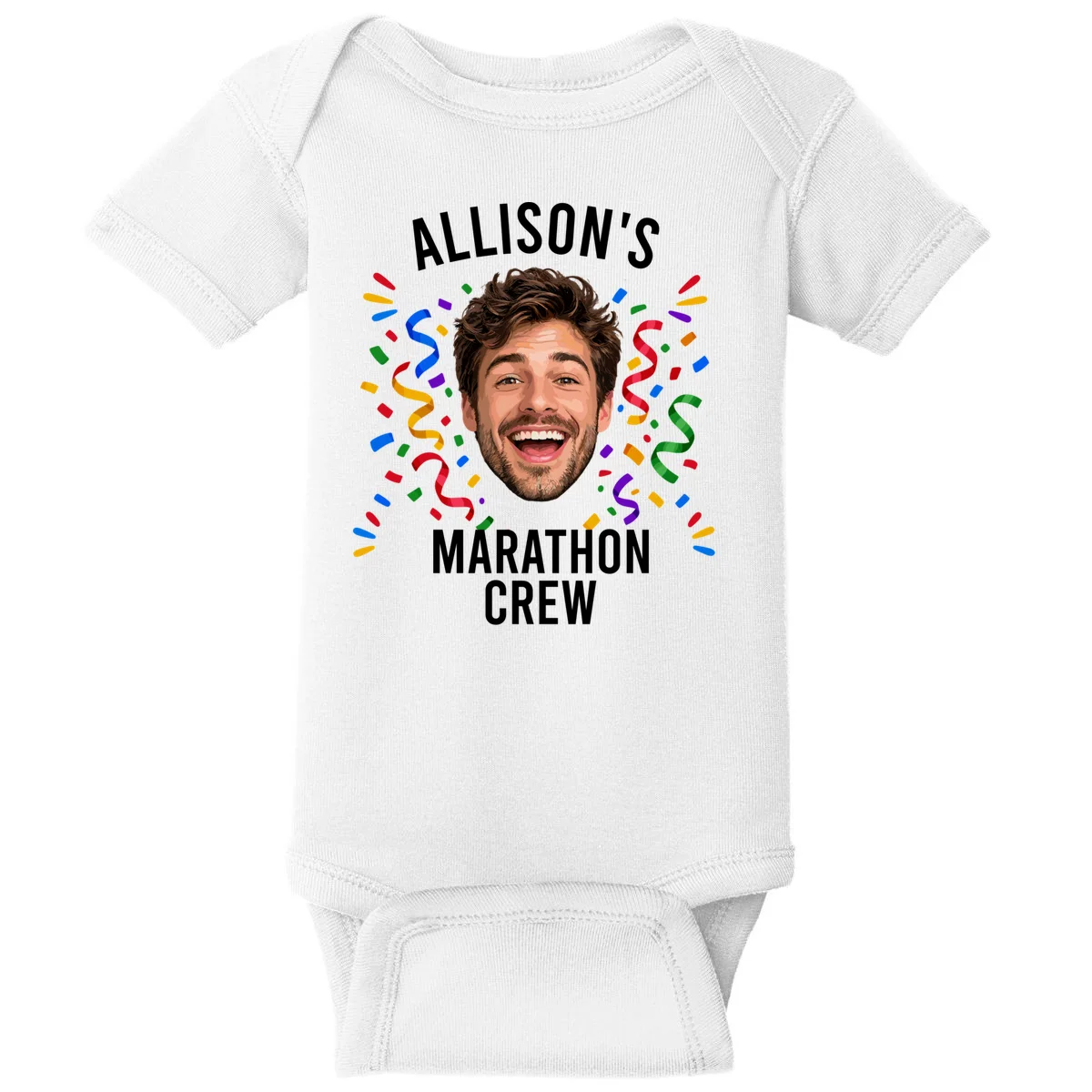 Marathon Personalized Photo Custom Gift - Runner Name & Face Marathon Crew Baby Bodysuit - Front