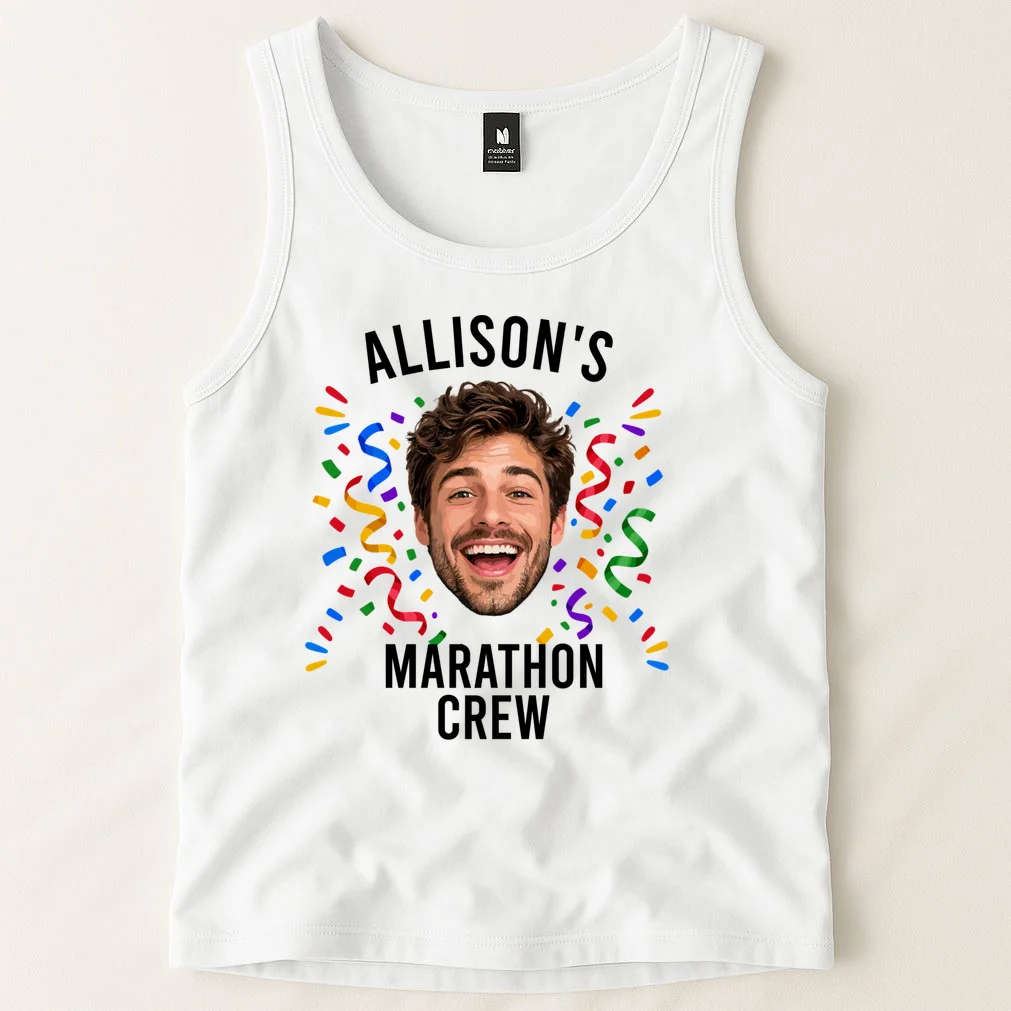 Marathon Personalized Photo Custom Gift - Runner Name & Face Marathon Crew Men's Tank Top - Front 1