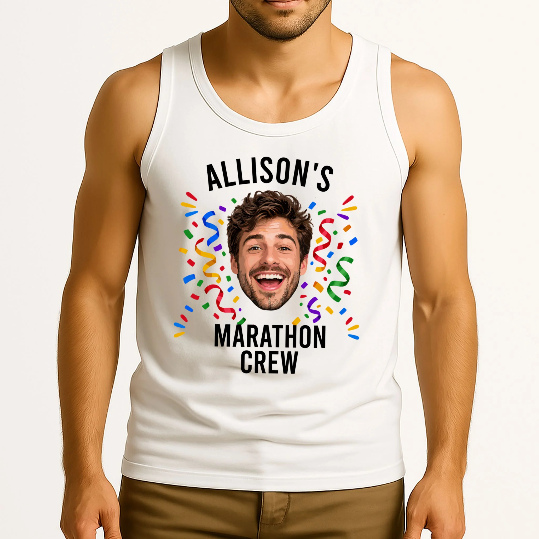 Marathon Personalized Photo Custom Gift - Runner Name & Face Marathon Crew Men's Tank Top - Front 2
