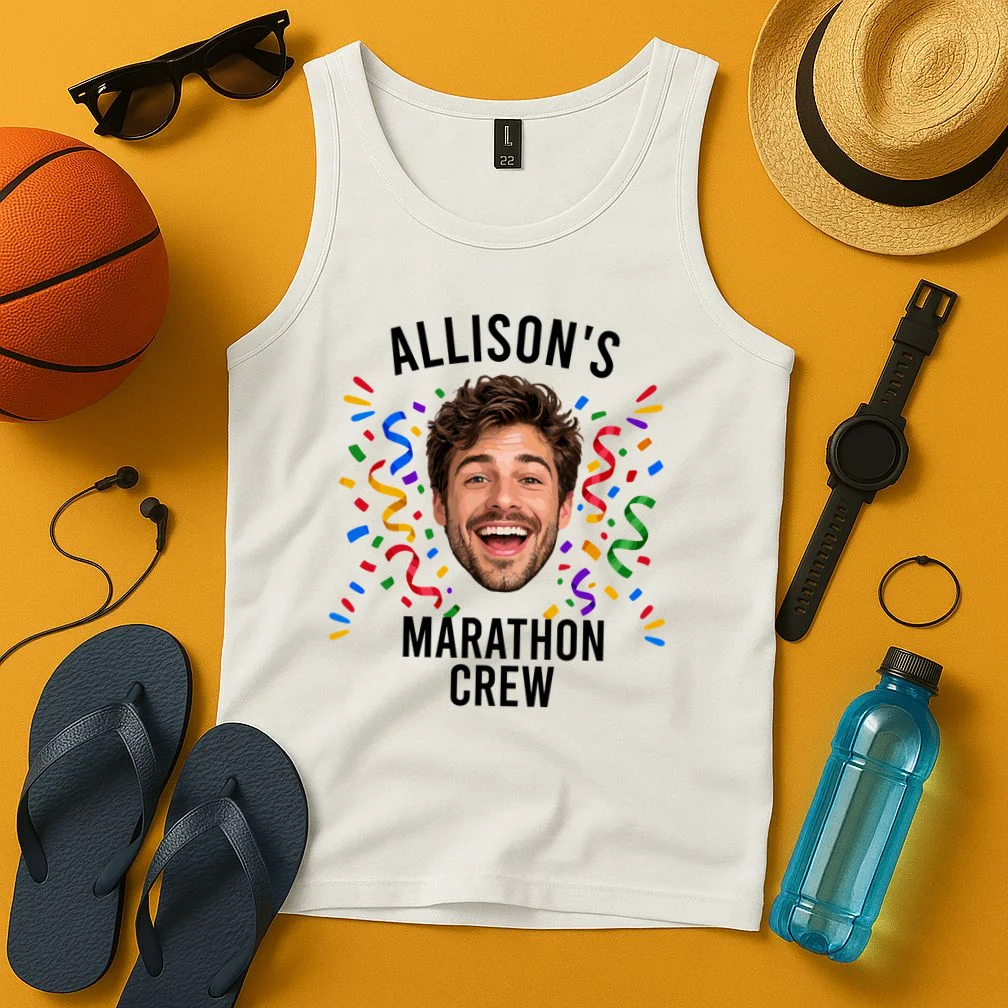 Marathon Personalized Photo Custom Gift - Runner Name & Face Marathon Crew Men's Tank Top - Front 3